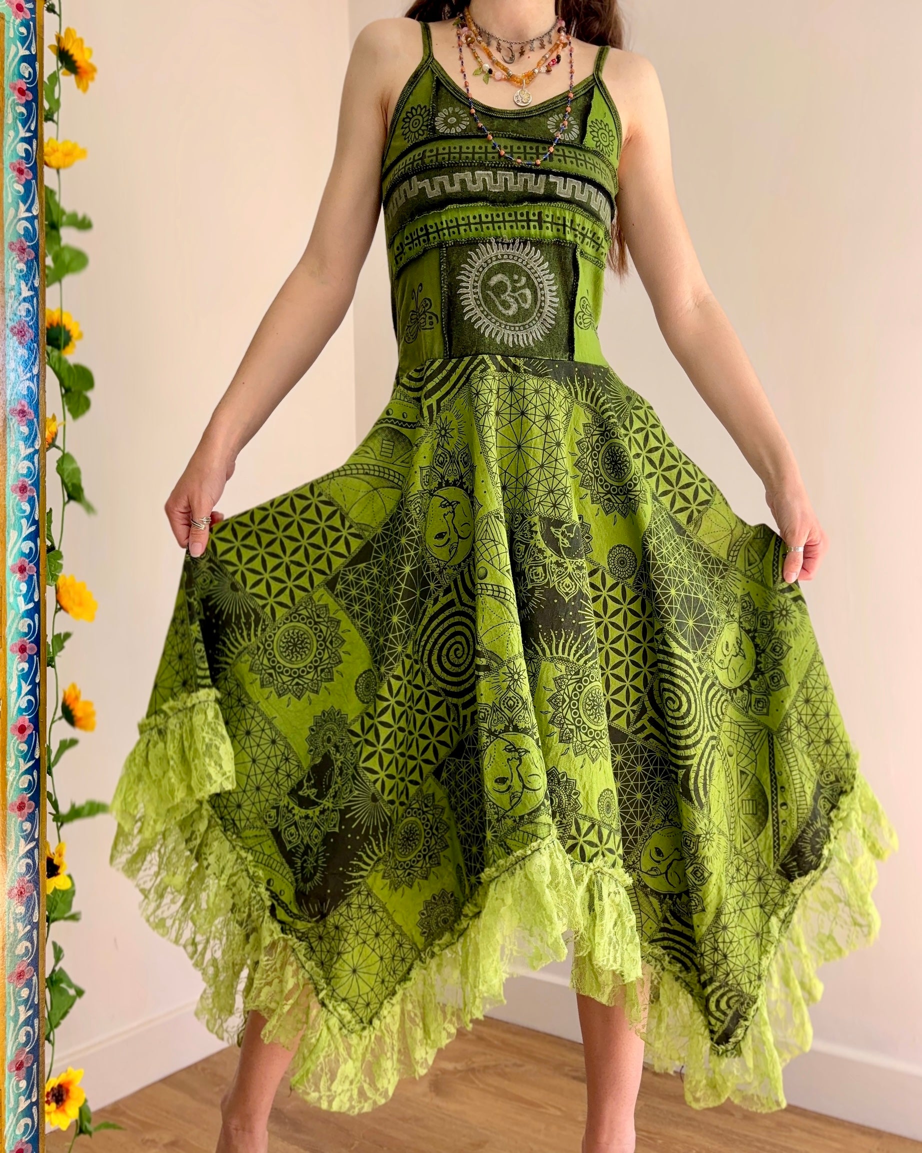 Green Celestial Blockprint Dress  EthicalRoots
