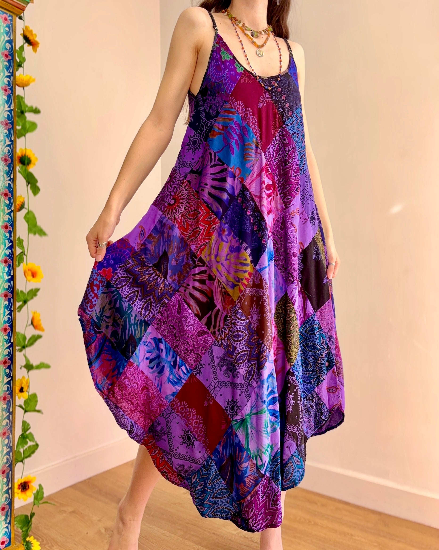 purple patchwork dress Purple Short Dress in True Hippie Patchwork | Dresses | Purple