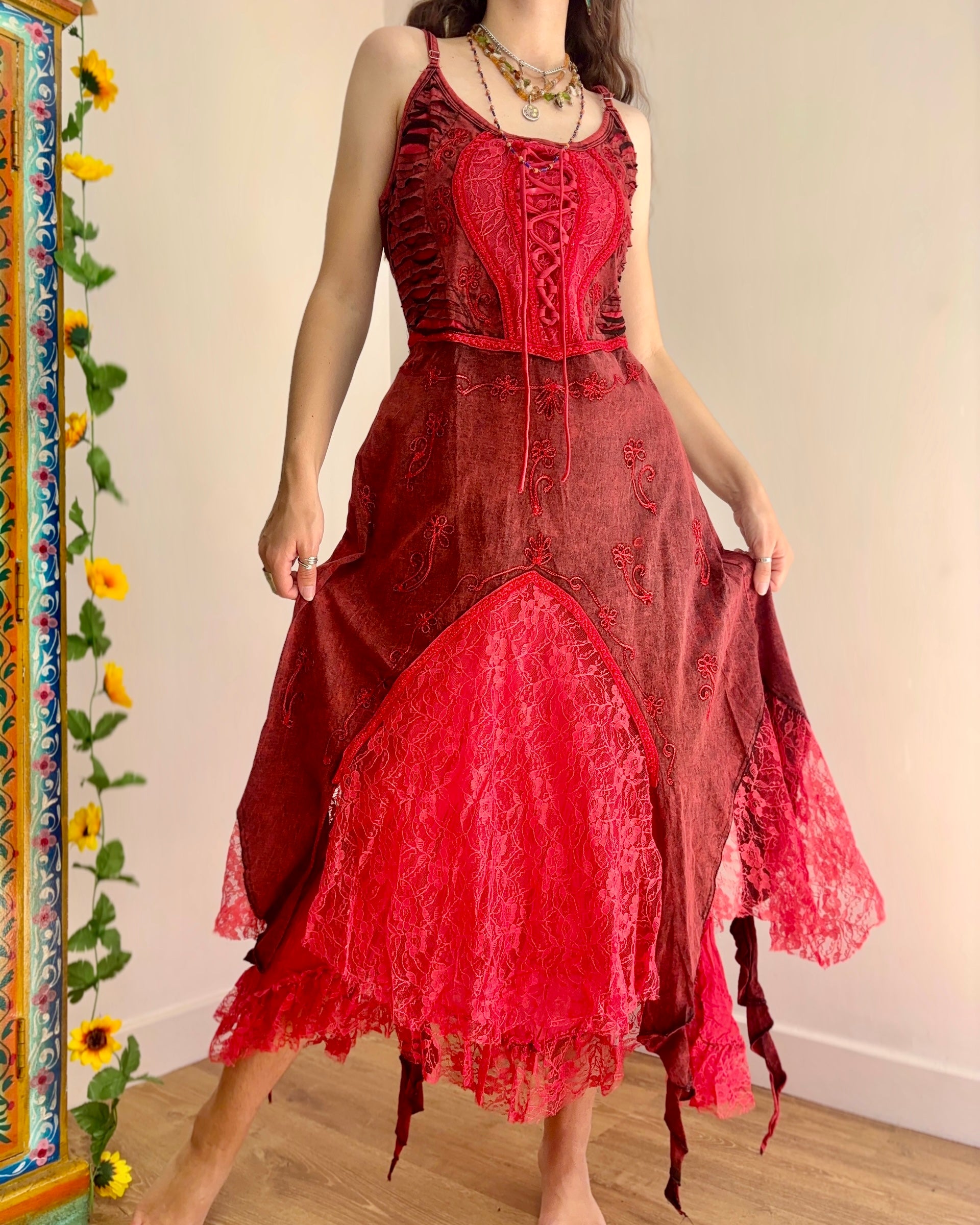 hippie fairy dress Red Corset & Lace – EthicalRoots BRAND: REFORMATION reminiscent of flower petals Girl Size:2T Off Shoulder Sheer Corset