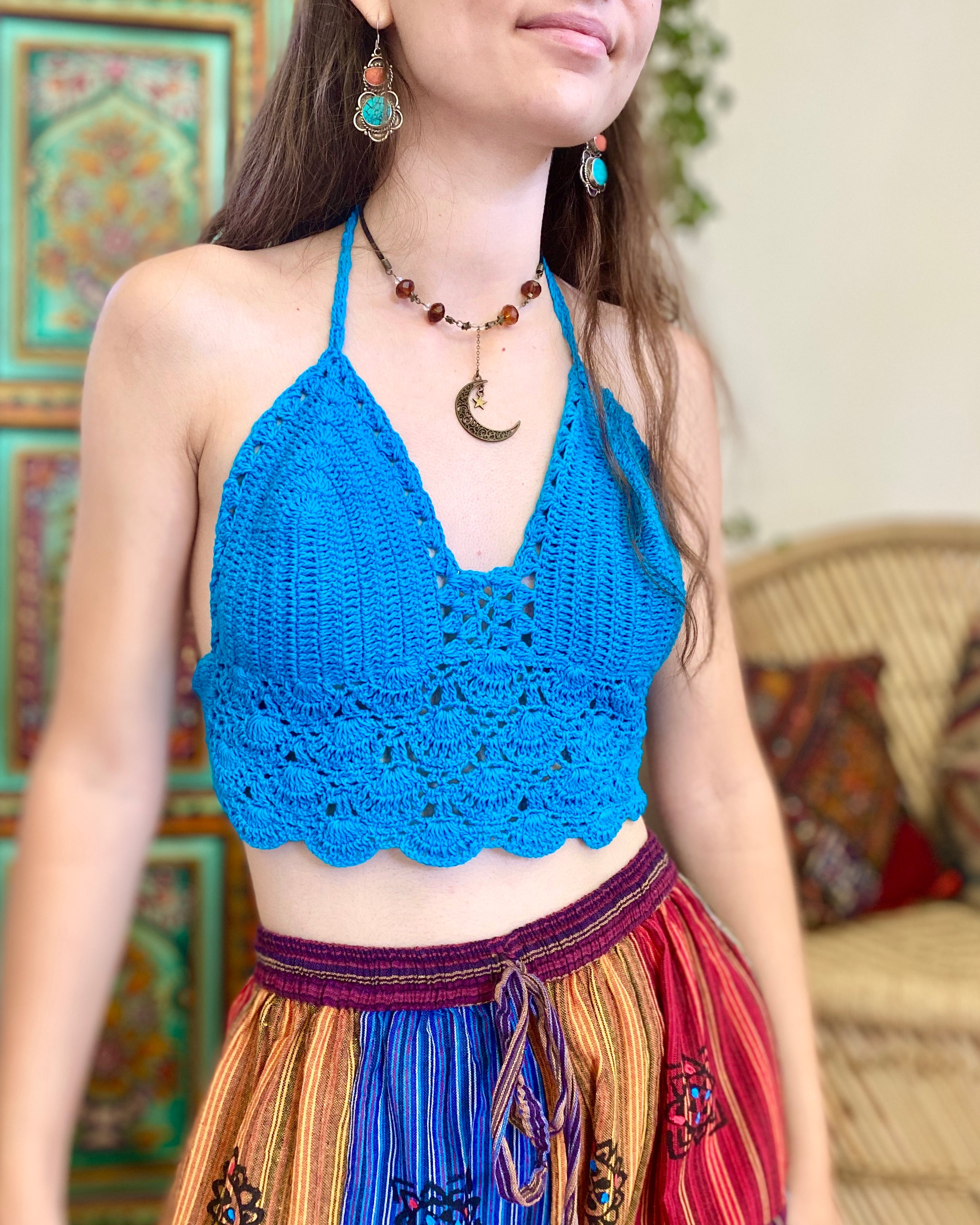 Blue Crochet Bralette Top EthicalRoots