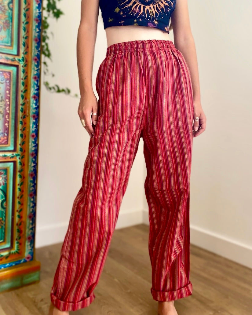 STRIPED FLOWING TROUSERS  Red  ZARA India