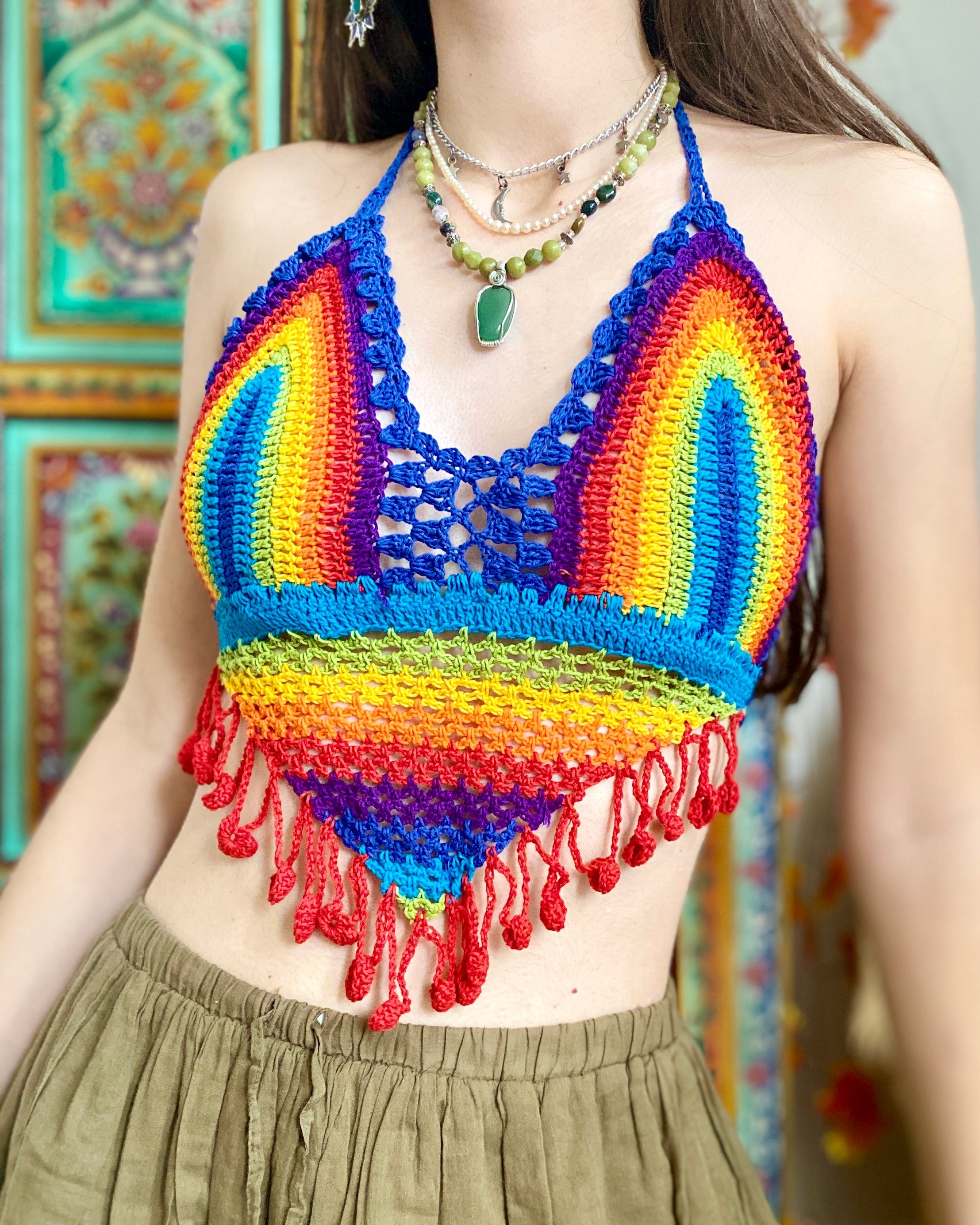 Handmade Rainbow Crochet Bralette Top